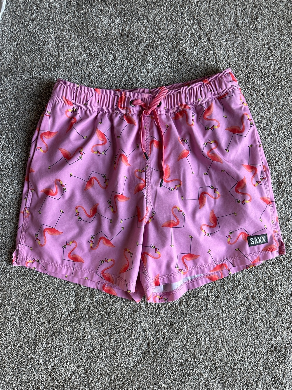 Saxx Pink Flamingo Pattern Swim Shorts